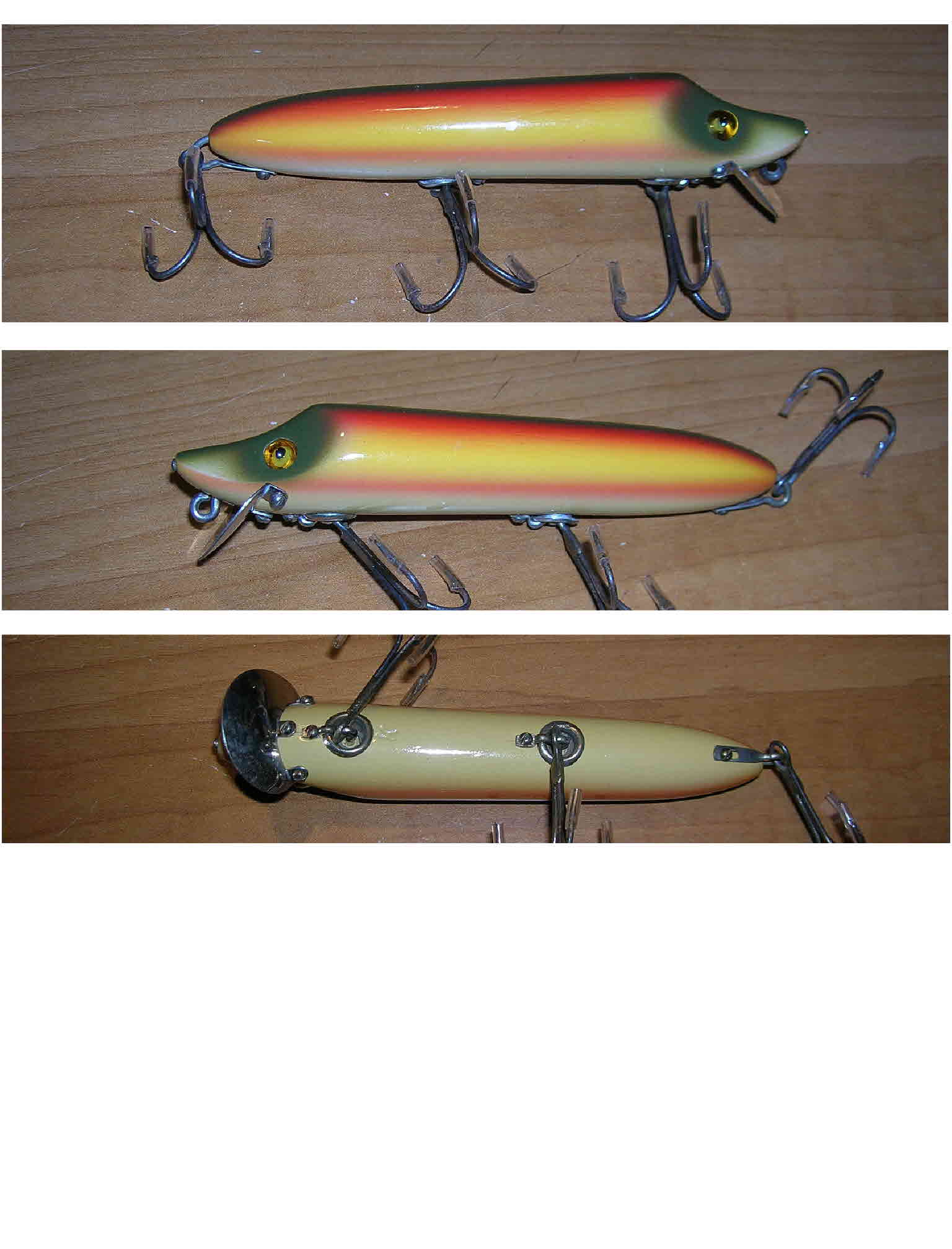 A 5" vintage Heddon Dowagiac Jointed Vamp wood lure #7300RH with the  original box from the 1960s. - Antique Mystique