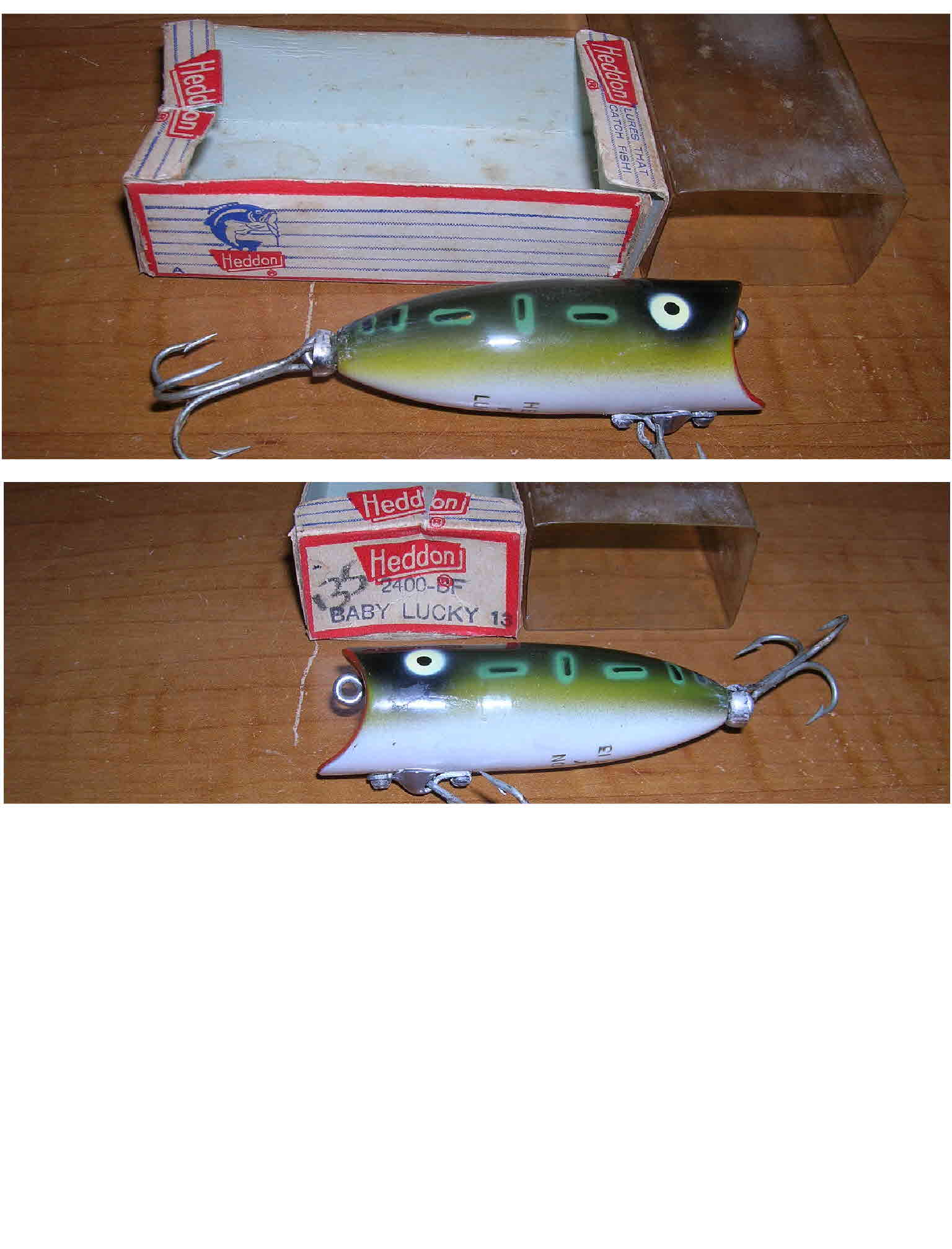Vintage Heddon Fishing Lures Lot Of 3 Zara Spook Tiny Torpedo Lucky 13 
