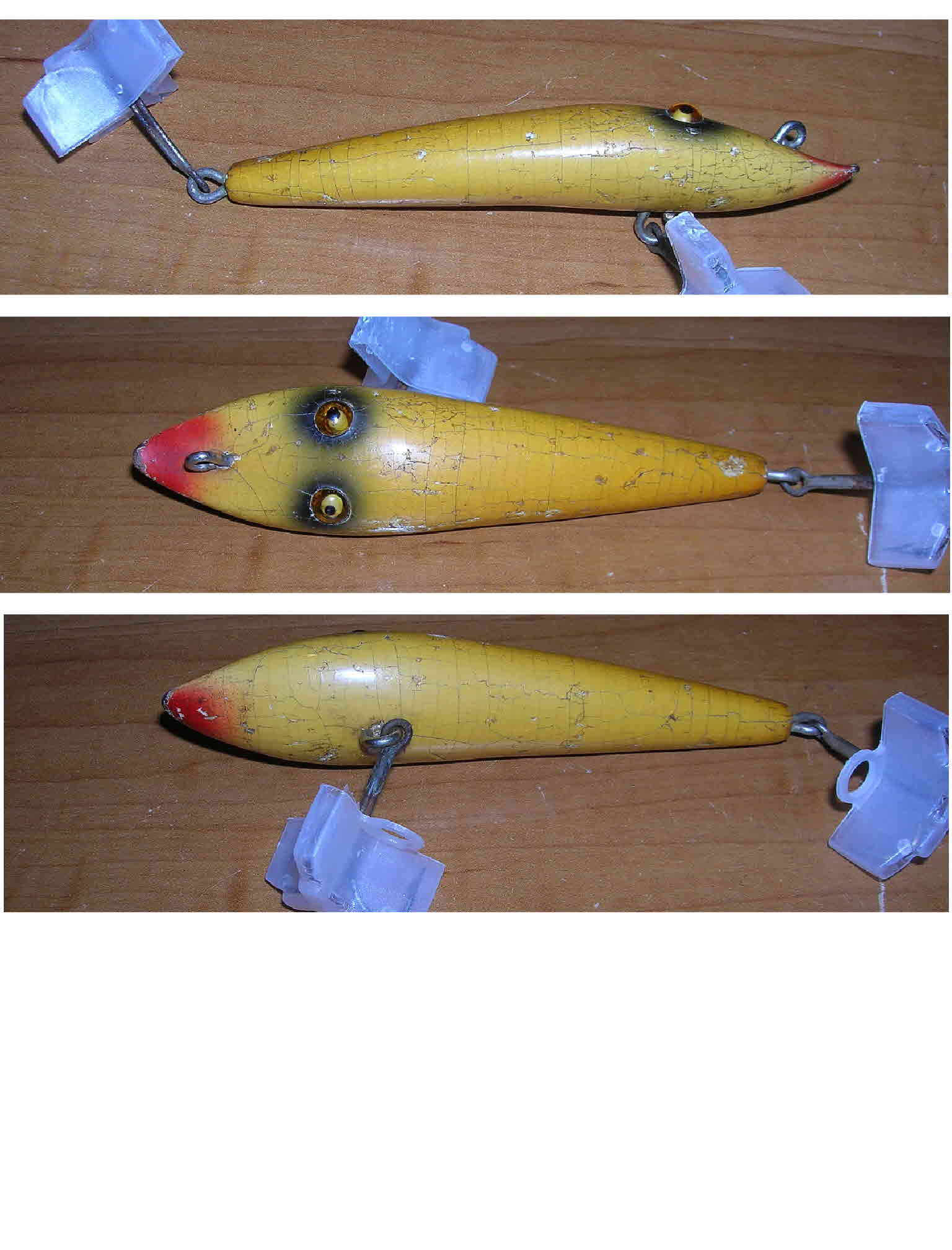 Two old wooden lures Babe-Oreno with glass eyes 4 Heddon stick