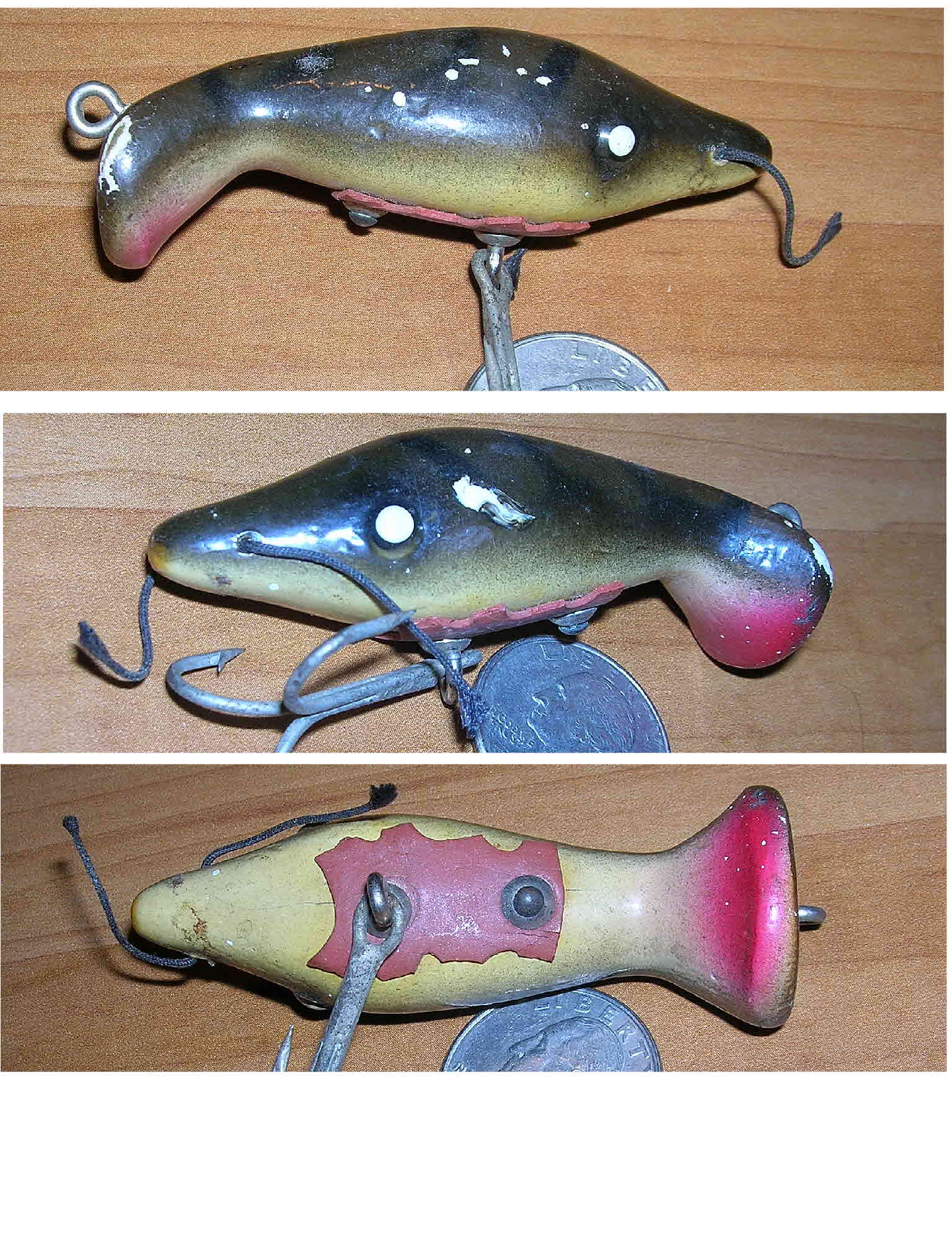 VINTAGE WOOD PAW PAW TROUT FISHING LURE 4 1/2 
