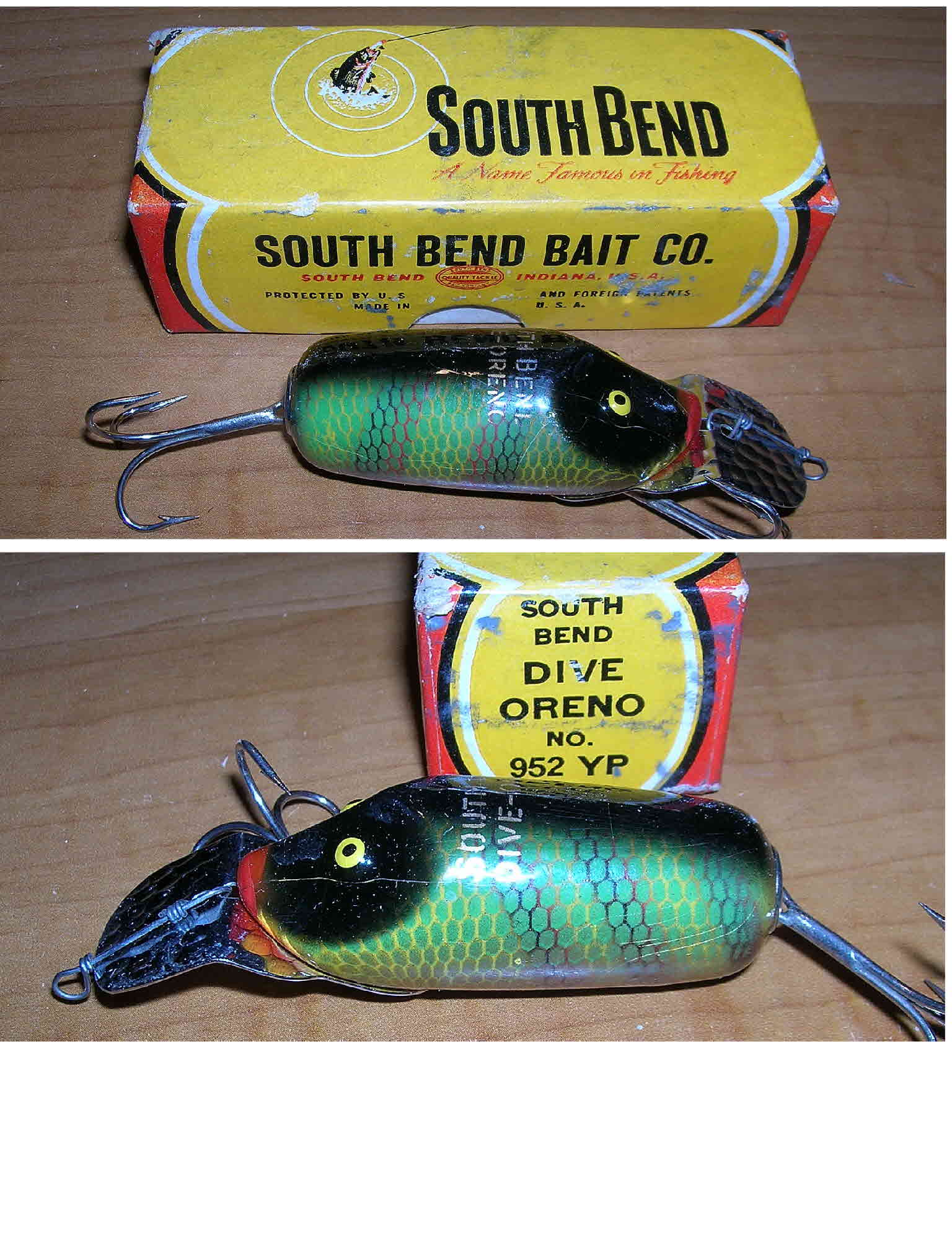 Vintage South Bend Babe-oreno No. 972 SF Green Blend Fishing Lure in Original  Box / Antique Fishing Lure South Bend Babe-oreno No 972 SF -  Denmark